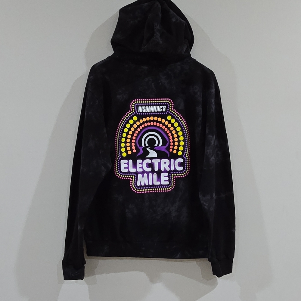 Insomniac Electric Mile Hoodie Mens M Black Tie Dye Pullover Long Sleeve - Picture 4 of 6